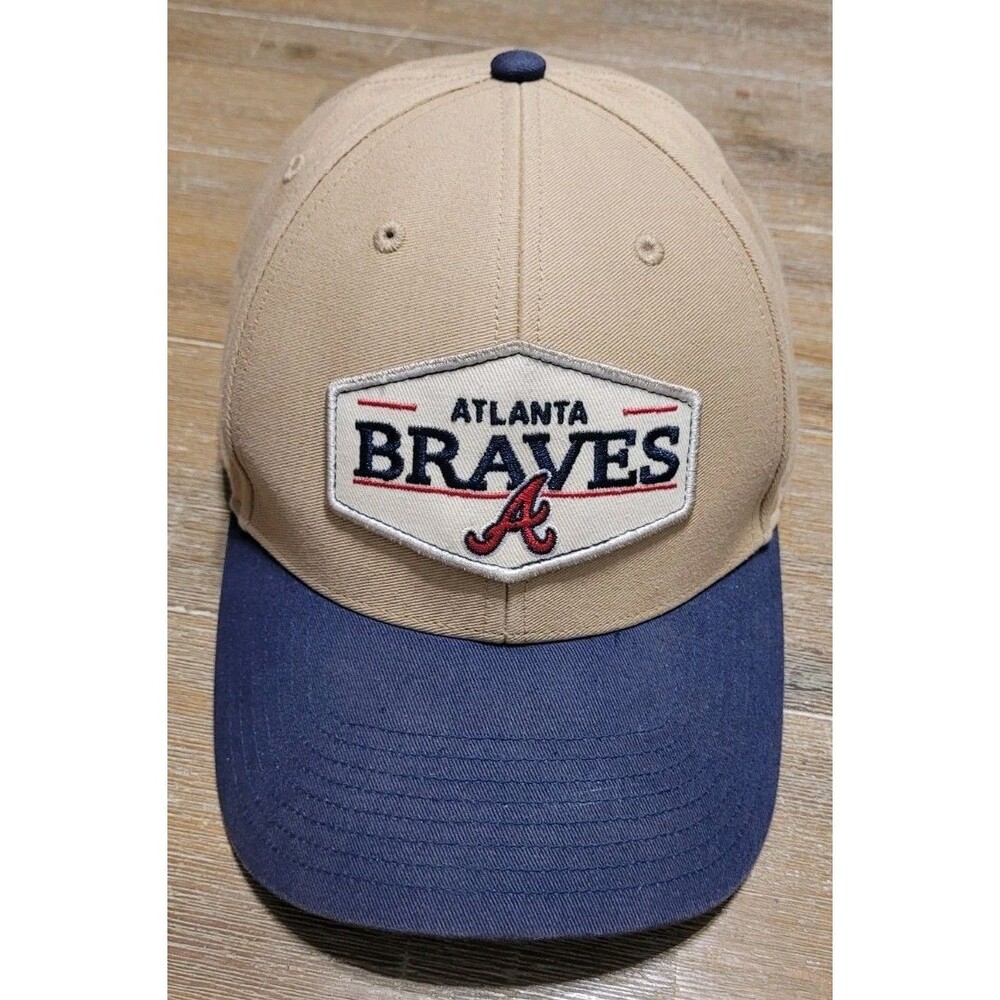 Atlanta Braves MLB Baseball Hat Cap ‘47 Brand MVP Adjustable Tan Navy Snapback
